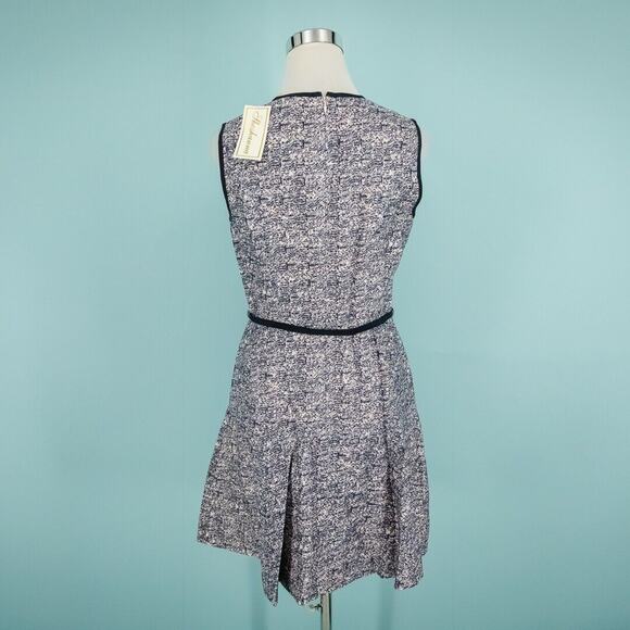 Shoshanna Size 8 Blue Pink Print Sleeveless Belted Fit Flare Cotton Silk Dress - Picture 2 of 5